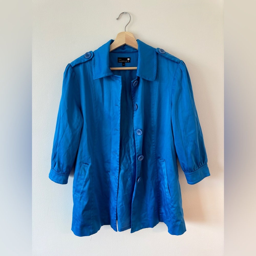 Danielle B. Blue Satin Trench Coat Jacket